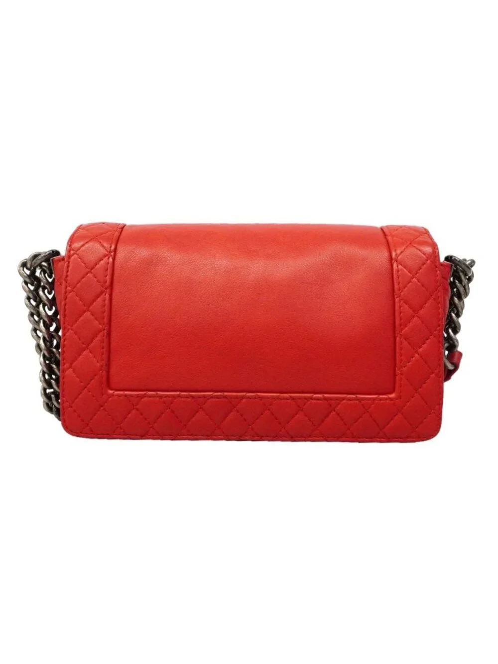 Chanel Shoulder Bag Boy Leather Red Silver
